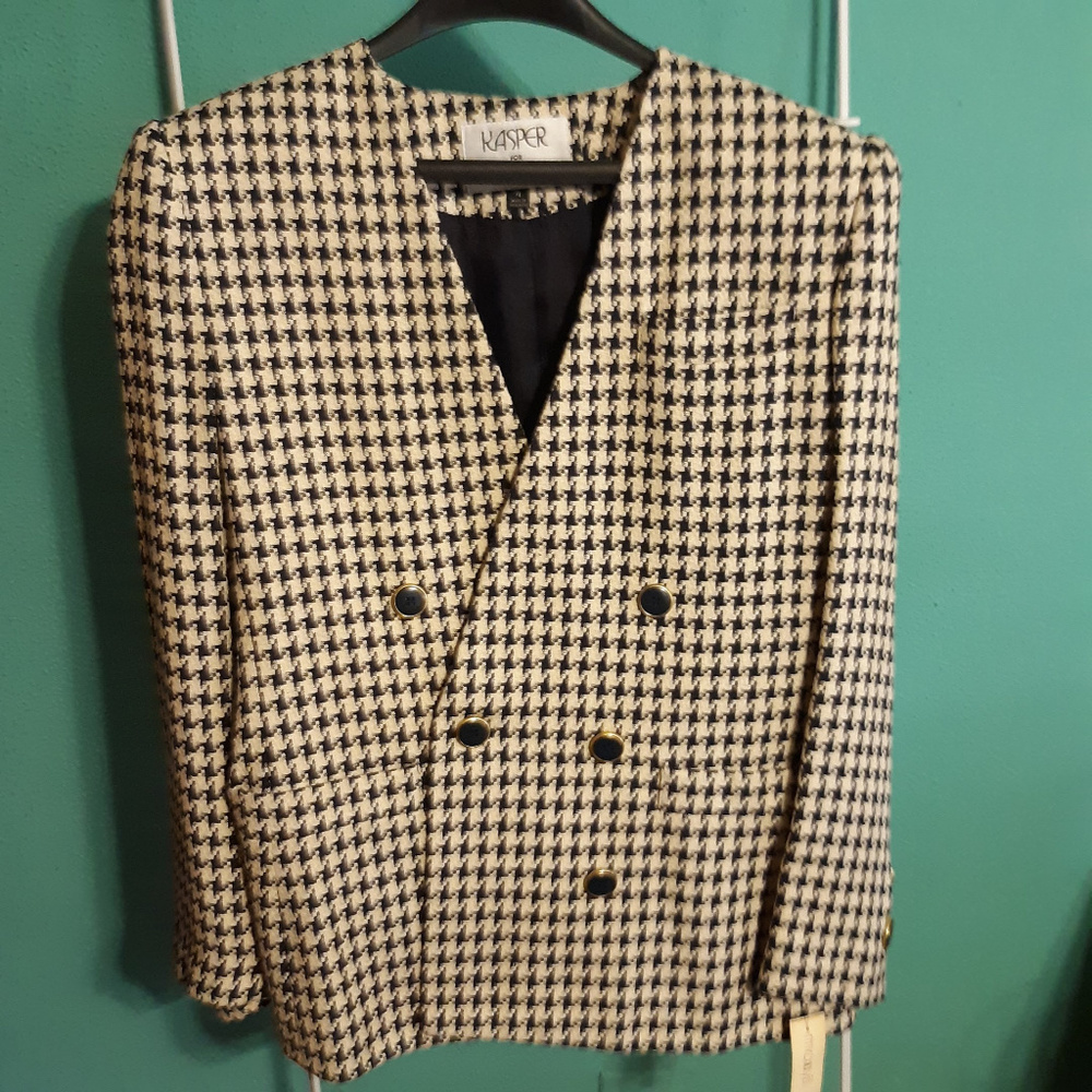 Herringbone Jacket and Skirt Navy/White